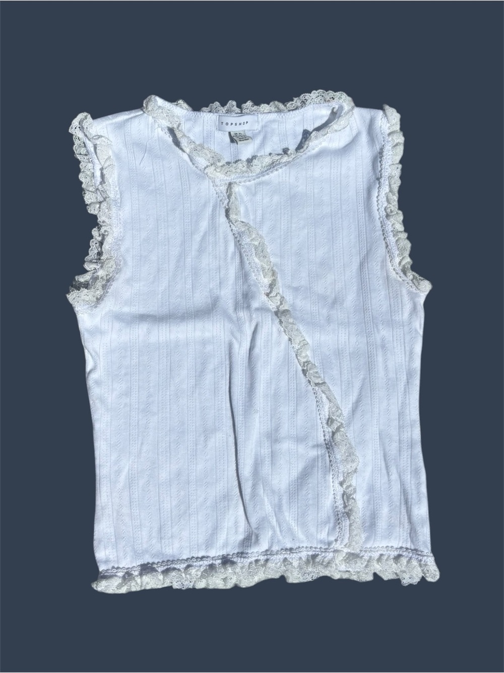 Topshop White Lace-Trim Ribbed Tank Top